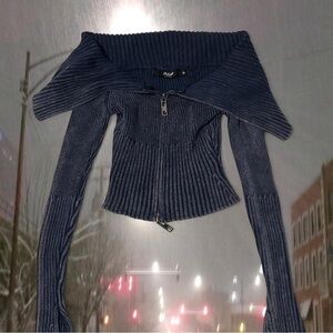 Jaded London Navy Off-the-Shoulder Sweater